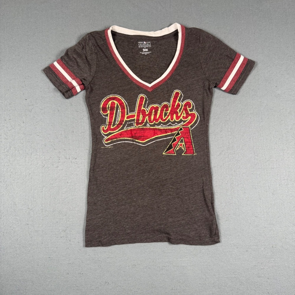 MLB Arizona Diamondbacks V-Neck T-Shirt Womens XS Brown Graphic Baseball Tee